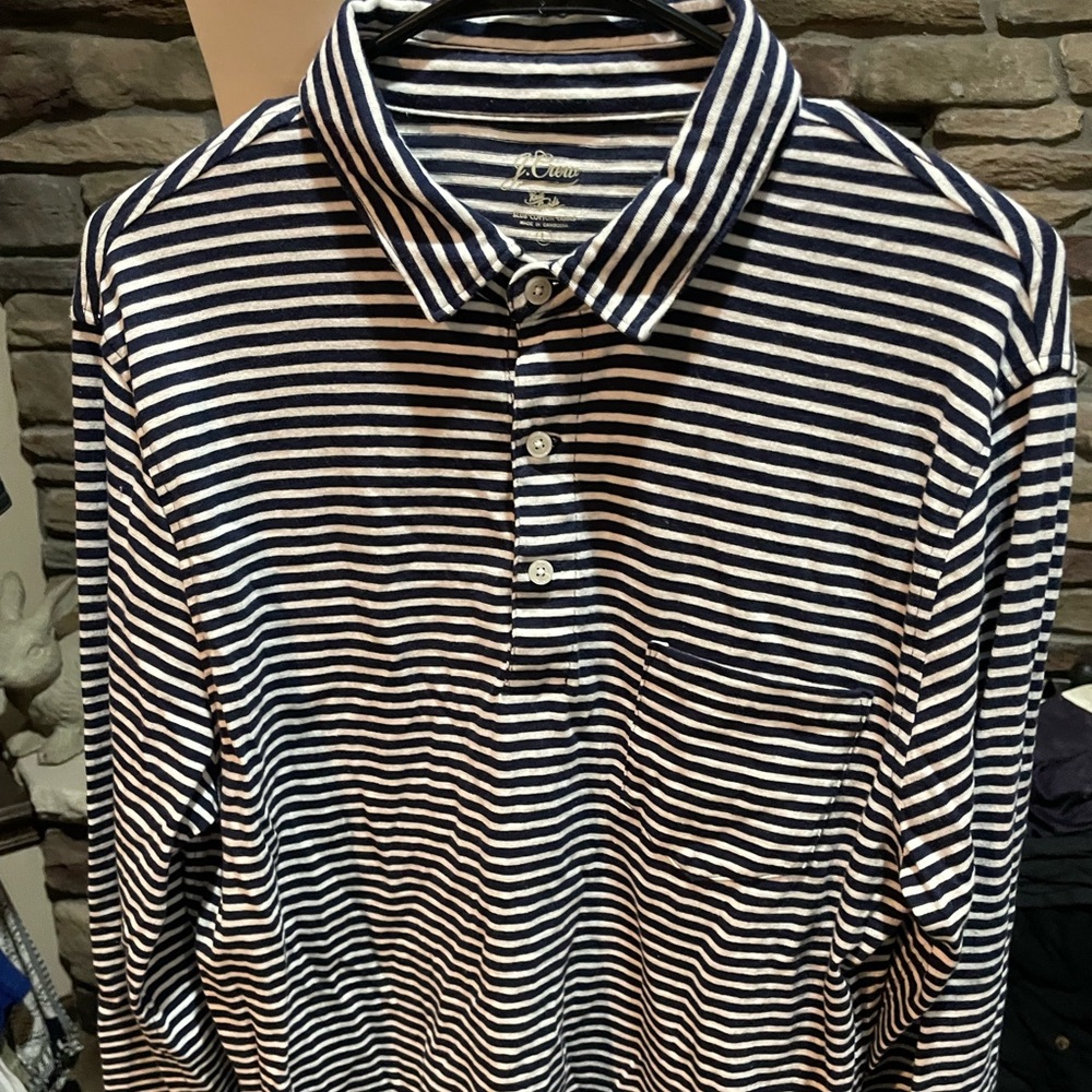 J. Crew Men's Blue and White Striped Button Down Shirt